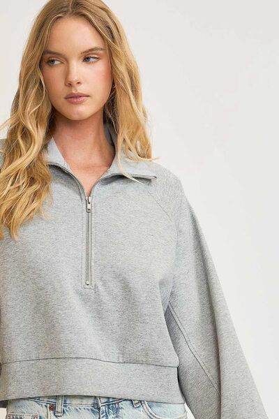 Umgee Half Zip Cropped Sweatshirt Plus Size - us.meeeshop