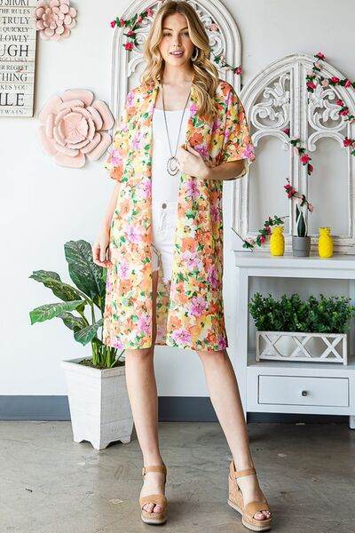 Heimish Full Size Half Sleeve Multi Color Floral Open Cardigan Plus Size - us.meeeshop