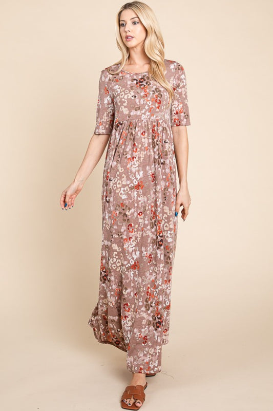 BOMBOM Printed Shirred Maxi Dress | us.meeeshop
