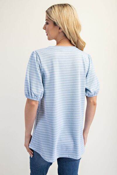 Celeste Gingham Print Top With Puff Sleeves Plus Size - us.meeeshop