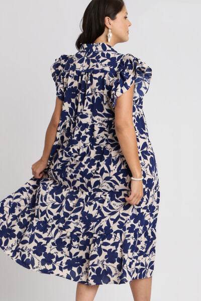 Umgee Floral Collared Ruffle Cap Sleeve Midi Dress Plus Size - us.meeeshop