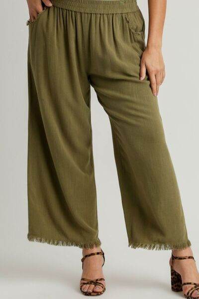 Umgee | Linen Blend Elastic Waistband Wide Leg Pants Plus Size - us.meeeshop