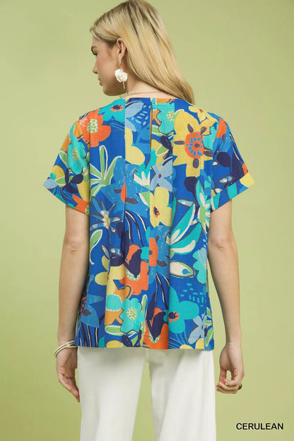 umgee abstract floral Umgee Abstract Floral Pleated Blouse view 3 (top) - shop at us.meeeshop