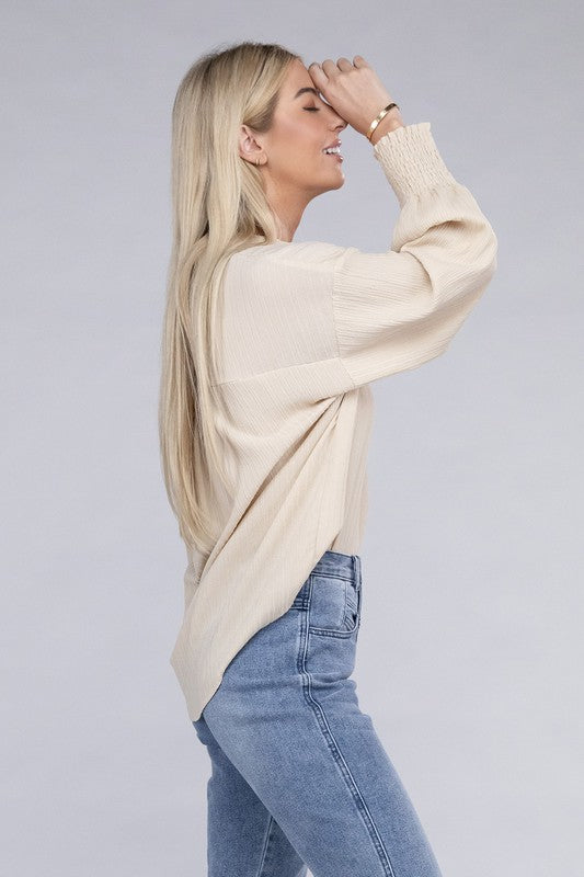 Dropped shoulder shirt in crinkle fabric | us.meeeshop