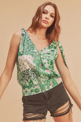 Aemi + Co Smocked Hem Printed Surplice Tank