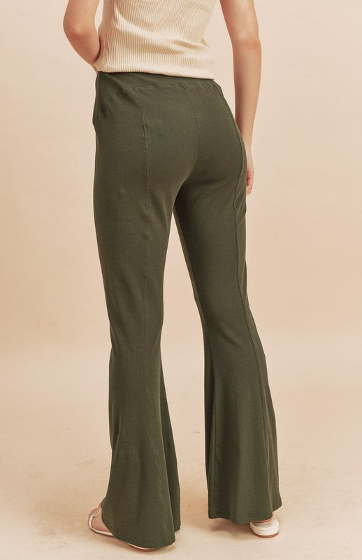 Aemi + Co High Waist Flare Pants in Army Green - us.meeeshop