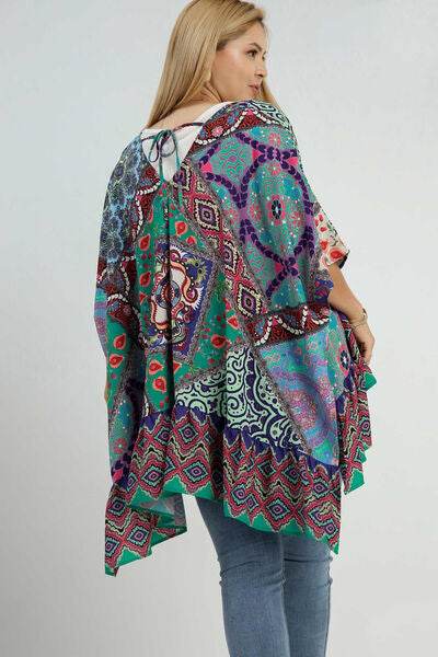 Umgee Mixed Print Ruffle Hem Open Front Cover Up Plus Size - us.meeeshop