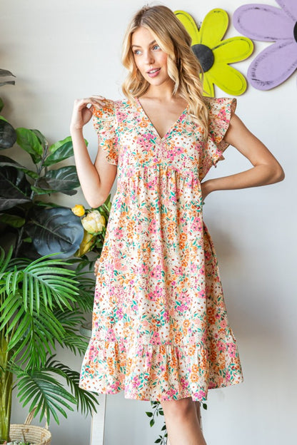 Heimish Full Size Floral Ruffled V-Neck Dress | us.meeeshop