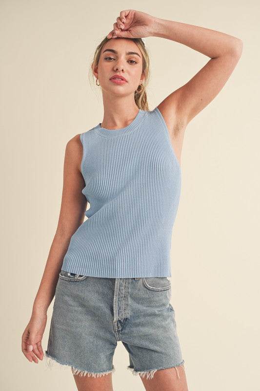 Aemi + Co Ribbed Round Neck Knit Tank - us.meeeshop