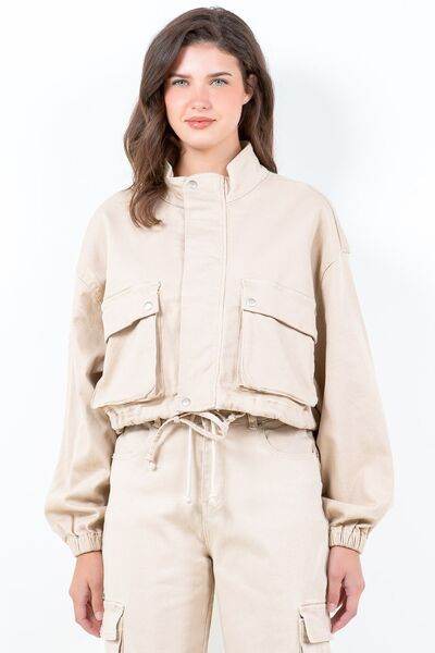 American Bazi Drawstring Hem Cargo Pocket Cropped Worker Jacket Plus Size - us.meeeshop