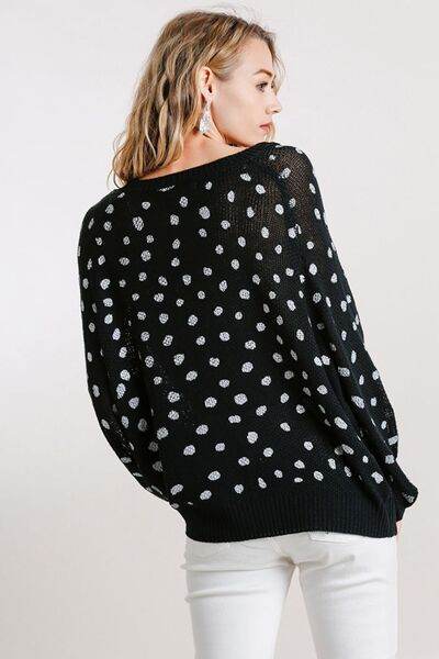 Umgee Dalmatian Hand Stamped Round Neck Sweater Plus Size - us.meeeshop