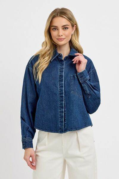 RISEN Button Up Long Sleeve Denim Shacket - us.meeeshop