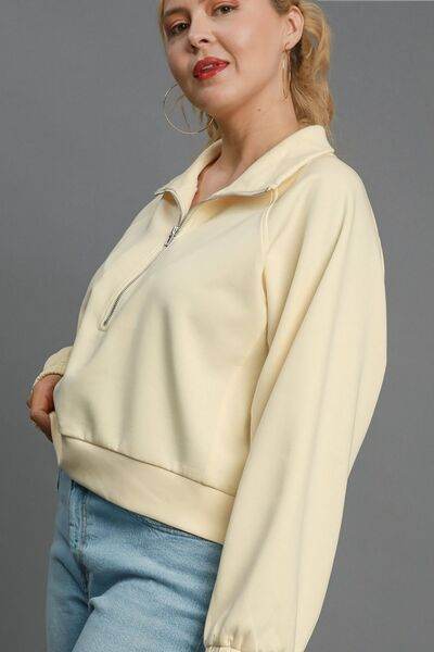 Umgee Half Zip Cropped Sweatshirt Plus Size - us.meeeshop