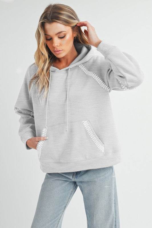 Aemi + Co Lace Detail Drawstring Hoodie with Kangaroo Pocket - us.meeeshop