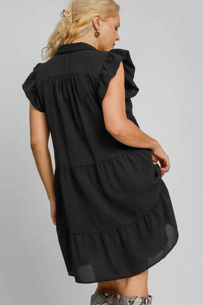 Umgee Johnny Collar Ruffle Cap Sleeve Tiered Dress Plus Size - us.meeeshop