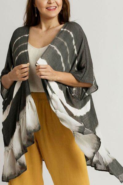 Umgee Tie Dye Back String Tie Open Front Kimono Sleeve Cover Up Plus Size - us.meeeshop