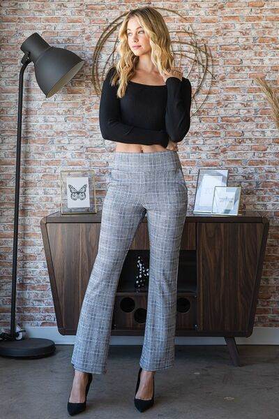 Heimish Full Size Plaid Flare Pants with Wide Waist Band Plus Size - us.meeeshop