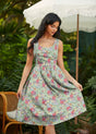 Floral Cats Fit & Flare Dress