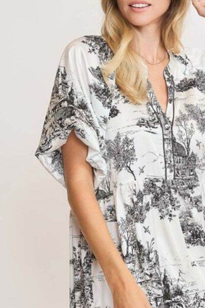 Umgee Two Tone Landscape Print Dress Plus Size - us.meeeshop