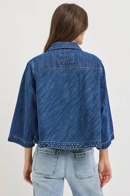 risen double breasted Risen Double-breasted Flowy Cropped Denim Jacket view 3 (layer) - shop at us.meeeshop
