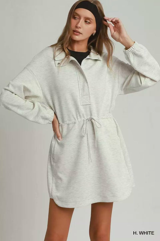 umgee half zip Umgee Half Zip-up Drawstring Waist Dress H. WHITE (dress) - shop at us.meeeshop