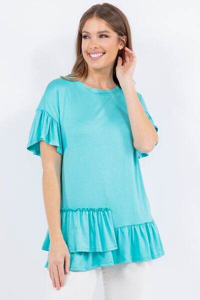 Celeste Ruffle Detail Asymmetrical Top Plus Size - us.meeeshop