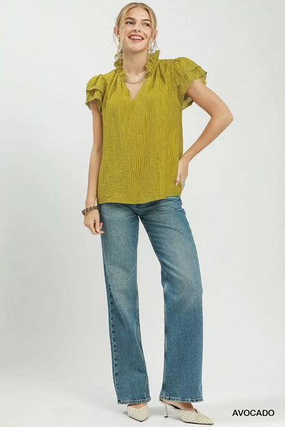 umgee lace trim Umgee Lace Trim Ruffle Top view 6 (top) - shop at us.meeeshop