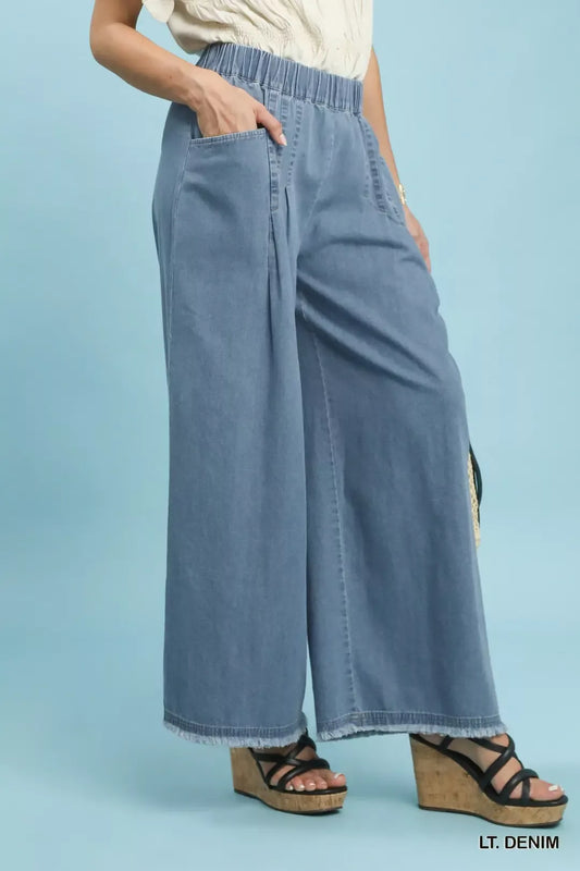 umgee stone washed Umgee Stone Washed Wide Leg Pants view 2 (bottom) - shop at us.meeeshop