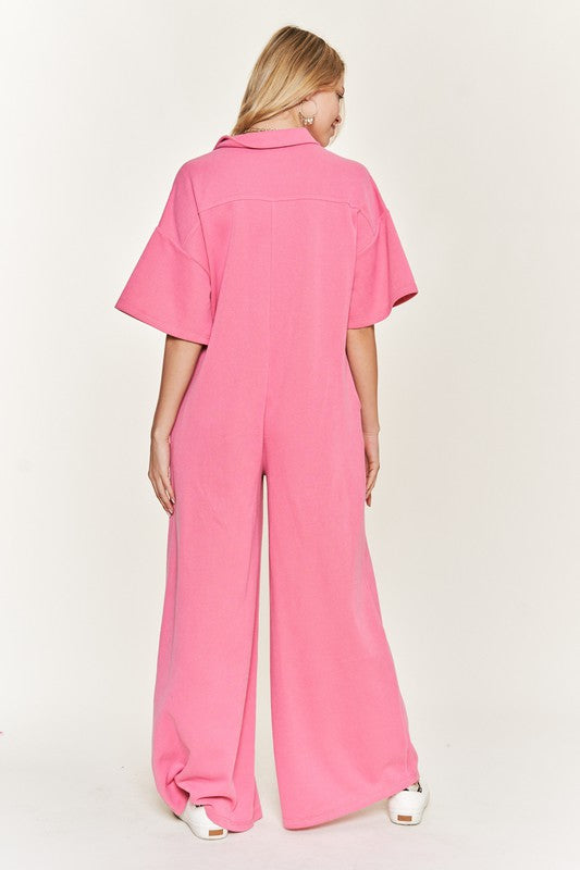 Basic Collar Shirt Wide Leg Jumpsuit | view 2 | Jade by Jane | us.meeeshop