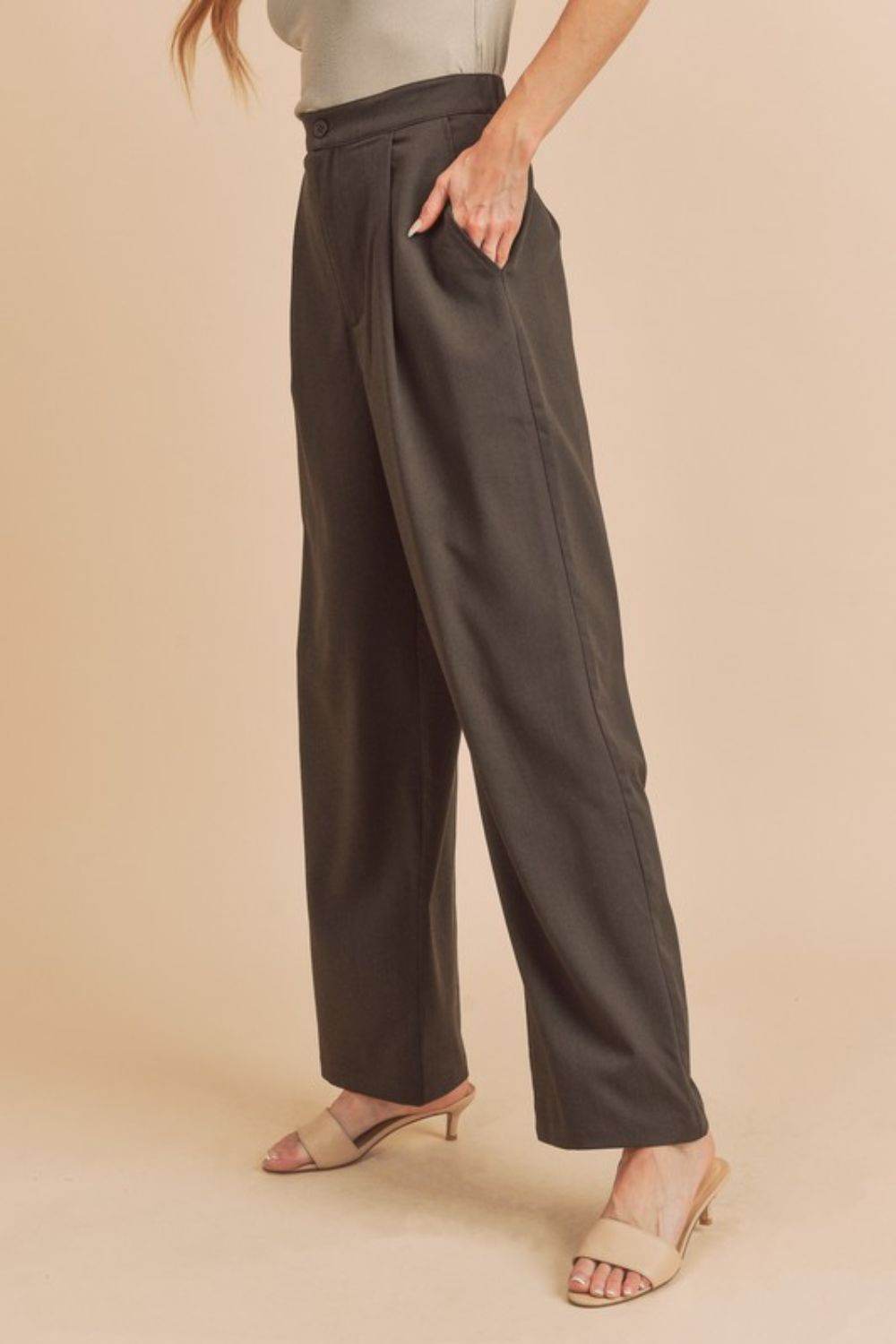 Aemi + Co High Waist Wide Leg Pants with Side Pockets - us.meeeshop