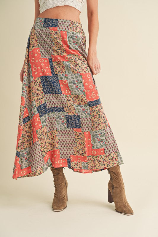 Aemi + Co Printed Maxi Skirt in Tan/Orange - us.meeeshop