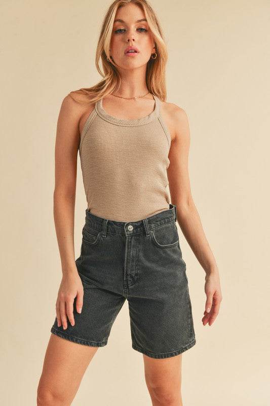 Aemi + Co Scoop Neck Ribbed Tank in Oatmeal - us.meeeshop