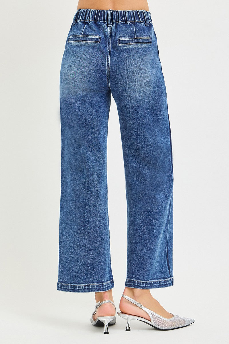 RISEN Elastic Band High Rise Cropped Wide Jeans us.meeeshop -  Pants