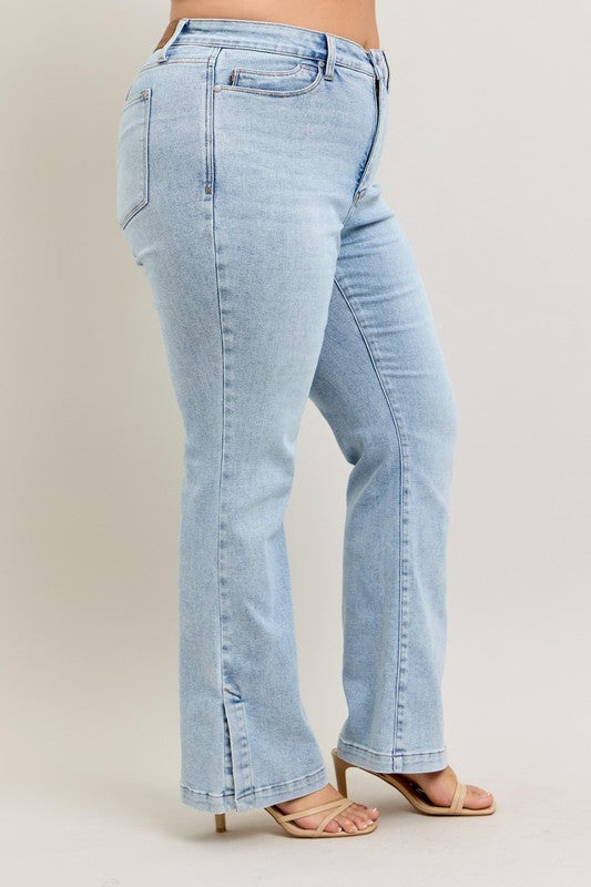 Judy Blue Full Size Tummy Control Vintage Wash Side Slit Slim Boot Jeans Plus Size - us.meeeshop