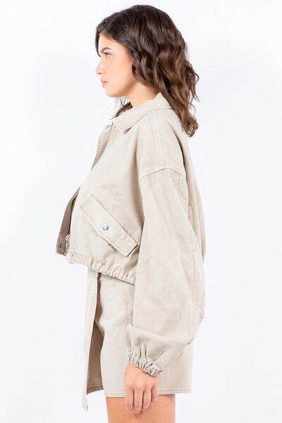 American Bazi Drawstring Waist Crop Jacket - us.meeeshop