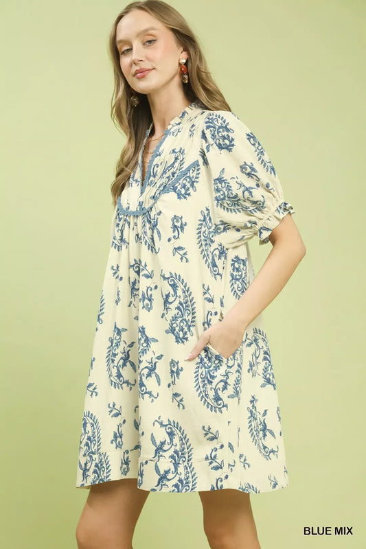 Umgee Mix Paisley Scallop Trim Dress (women's dresses) view 2 - shop at us.meeeshop