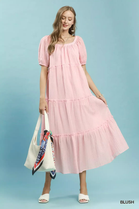 umgee textured tiered Umgee Textured Tiered Midi Dress BLUSH (dress) - shop at us.meeeshop