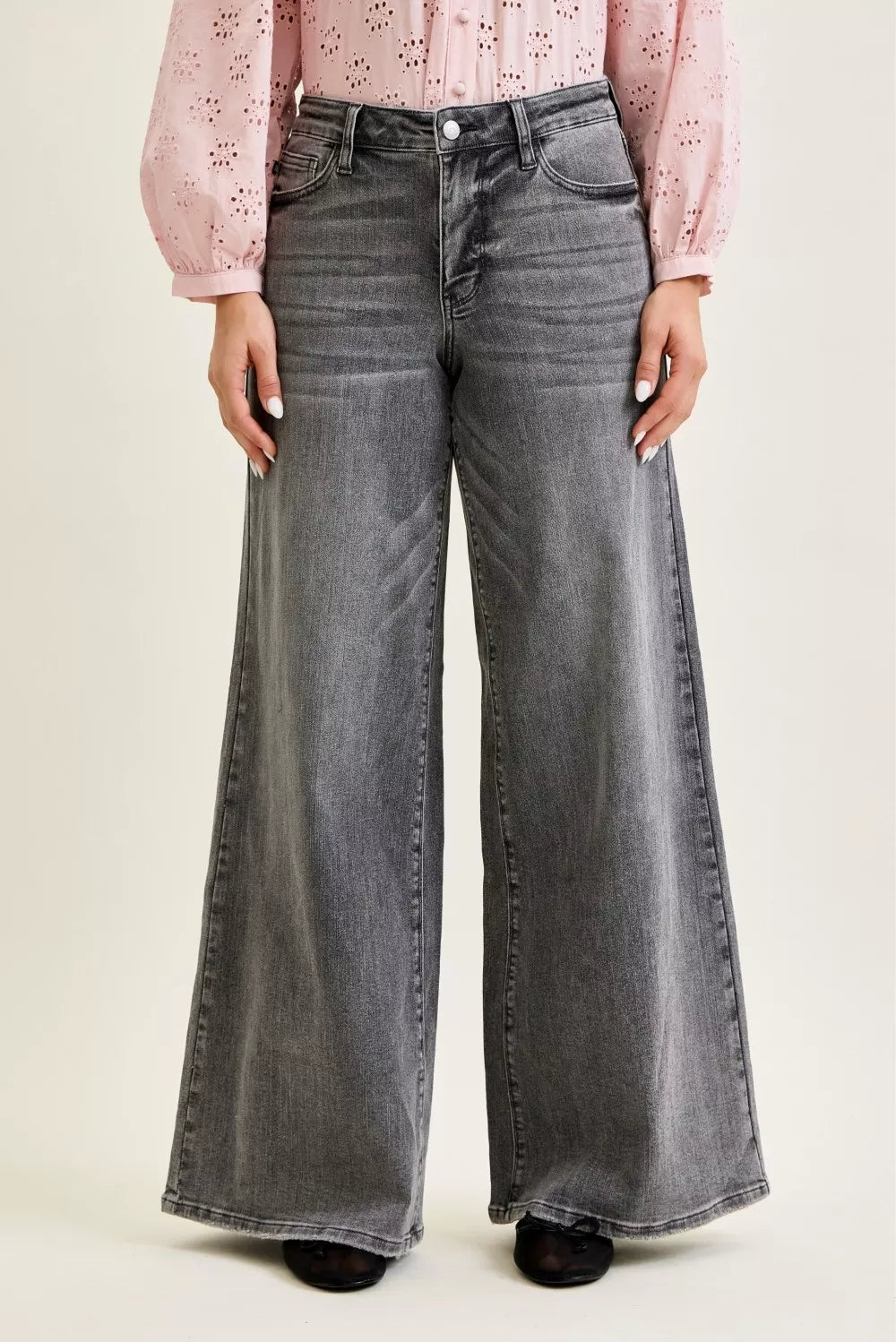 judy blue mid Judy Blue Mid Rise Palazzo Split Back Yoke GRY (piece) - shop at us.meeeshop