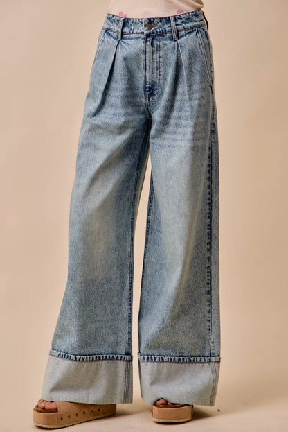mid rise plated So Me Mid Rise Plated Wid Leg Denim Jean view 3 (bottom) - shop at us.meeeshop