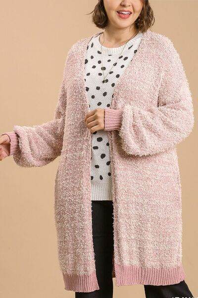 Umgee Ribbed Hem Open Front Longline Cardigan Plus Size - us.meeeshop