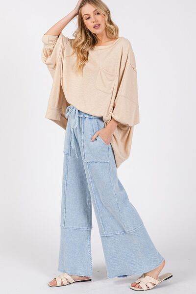 SAGE + FIG Waffle Textured Wide Leg Mineral Washed Pants - us.meeeshop