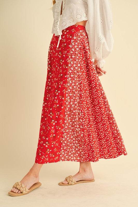 Aemi + Co Floral Elastic Waist Maxi Skirt - us.meeeshop