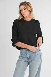 Aemi + Co Embroidered Eyelet Round Neck 3/4 Sleeve Blouse