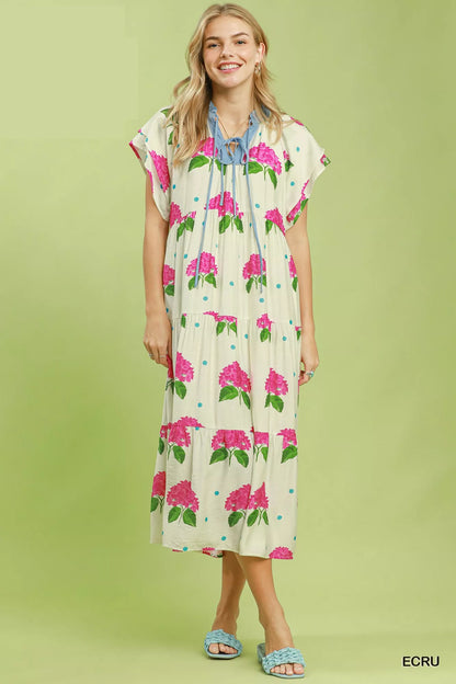 umgee hydrangea print Umgee Hydrangea Print Tiered Midi Dress view 2 (dress) - shop at us.meeeshop