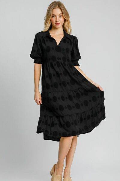 Umgee Swiss Dot Jacquard Tiered Midi Dress Plus Size - us.meeeshop