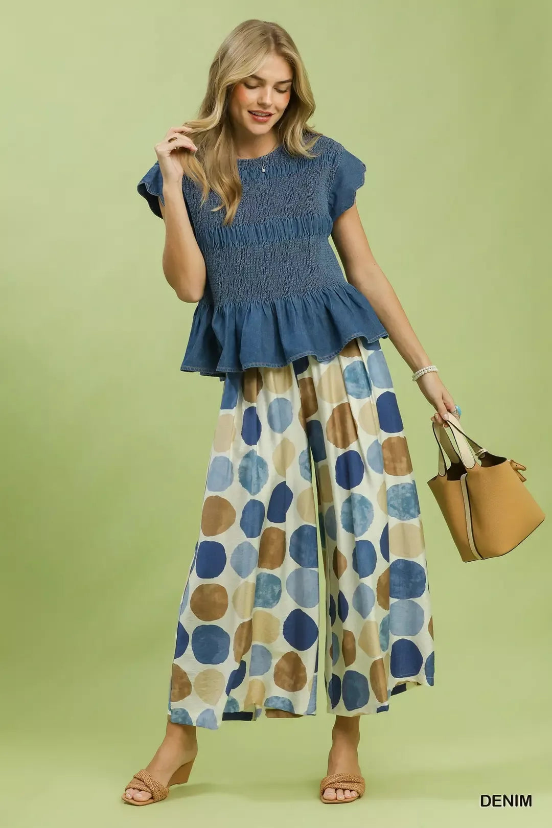 umgee smocked peplum Umgee Smocked Peplum Top with Scalloped Ruffle Cap Sleeves view 6 (top) - shop at us.meeeshop
