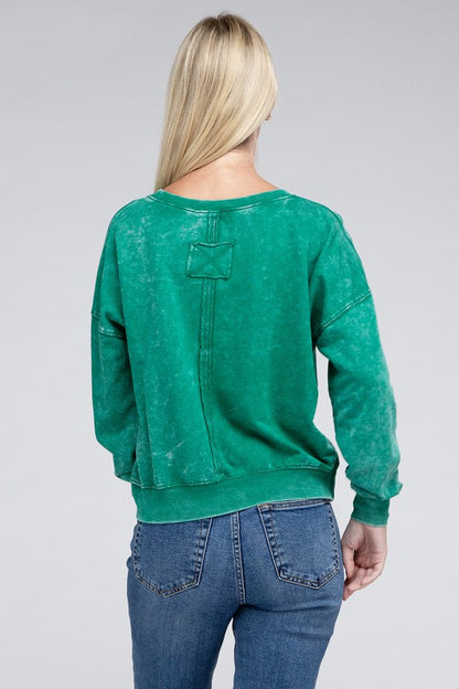 French Terry Acid Wash Boat Neck Pullover | us.meeeshop