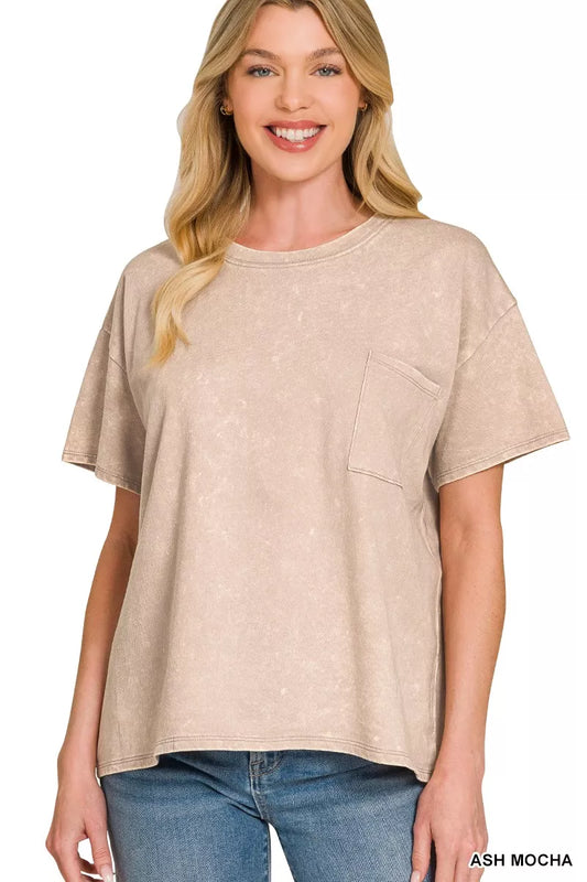 Zenana French Terry Acid Washed Relaxed Top & Short Set | view 2 | Trendsi | us.meeeshop