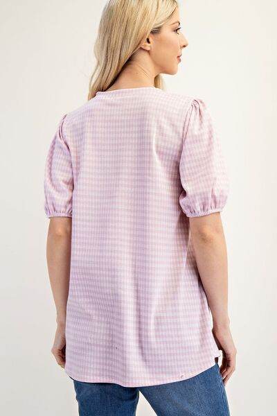 Celeste Gingham Print Top With Puff Sleeves Plus Size - us.meeeshop