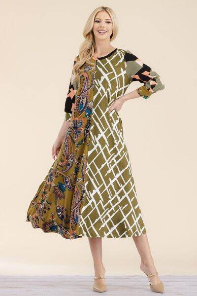 Celeste Paisley Contrast Tent Midi Dress Plus Size - us.meeeshop